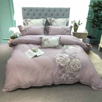 

Shabby Floral Embroidery Dusty Pink Bedding set Egyptian Cotton Queen King size 4/7Pcs Duvet cover Bed sheet set Pillow case