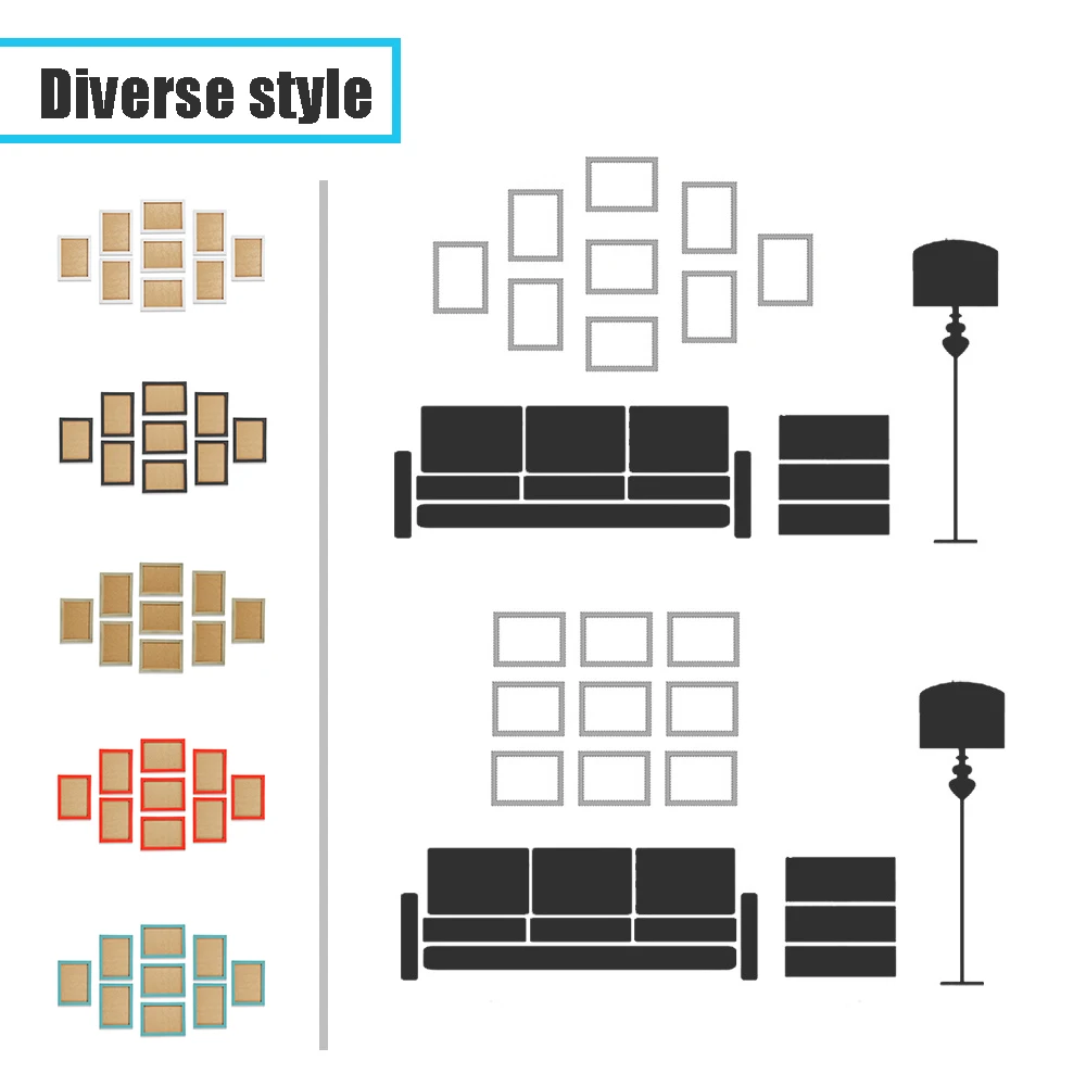Простой 9 шт 7 дюймов Рамка DIY Коллаж-Фотофон гостиная спальня комбинационная рамка с установочными аксессуарами