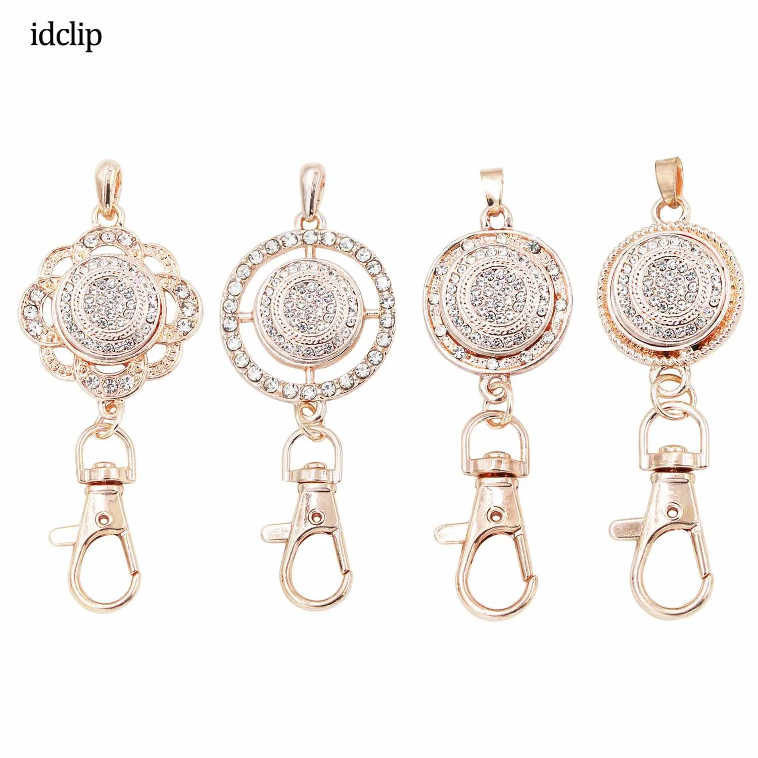

idclip Gold Diamond Lanyard Badge Holder Necklace Snap Jewelry Charms Pendant Clip Office ID Holder