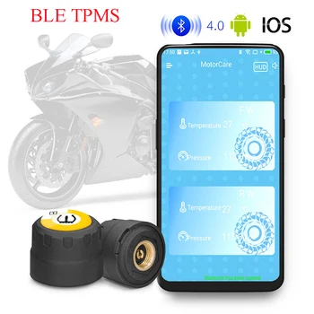 

BLE TPMS Bluetooth Low Energy App Display Motorcycle Tire Pressure Monitor System 2 External Sensors Suitable for iOS / Android