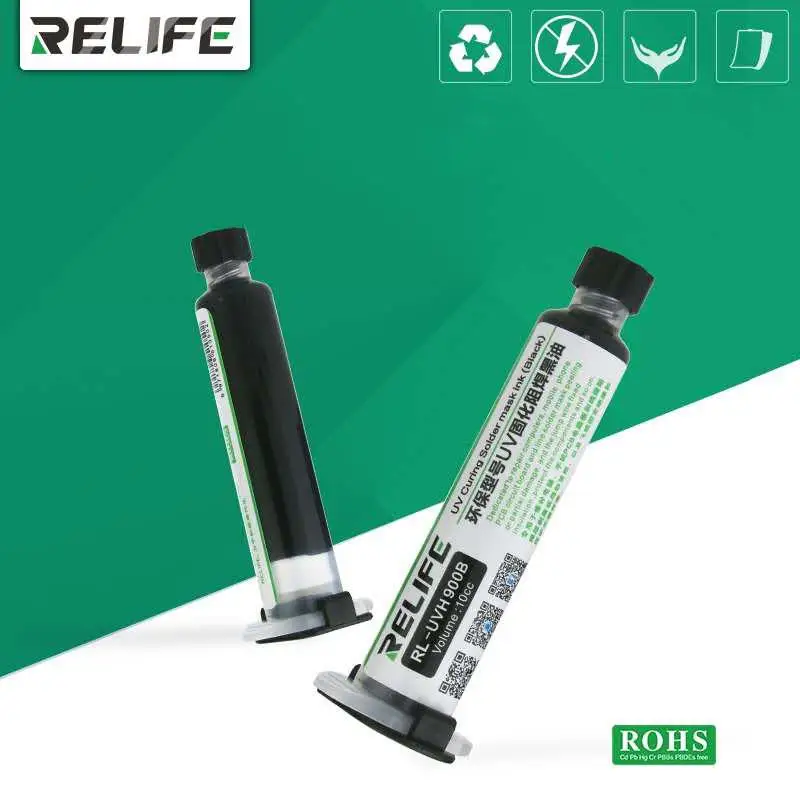 

RL-UVH900B 10CC Electronic Circuit Board Protection PCB UV Curable Solder Mask Repairing Paint Black Soldering Paste Flux Cream