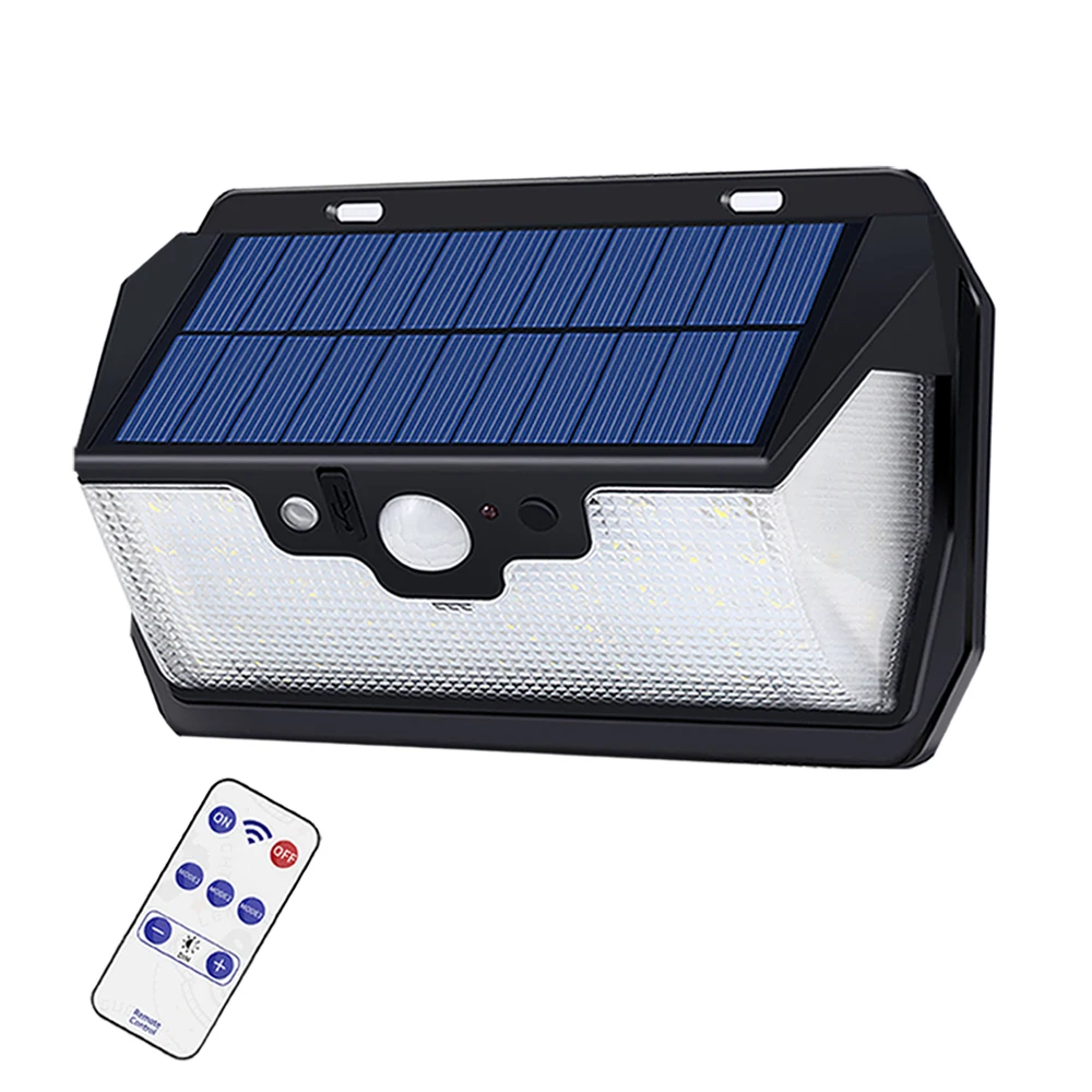

55 Led-Solar-Garden-Light Remote-Control Motion-Sensor Home-Wall-Lamp Outdoor 3 side Lighting USB Rechargeable