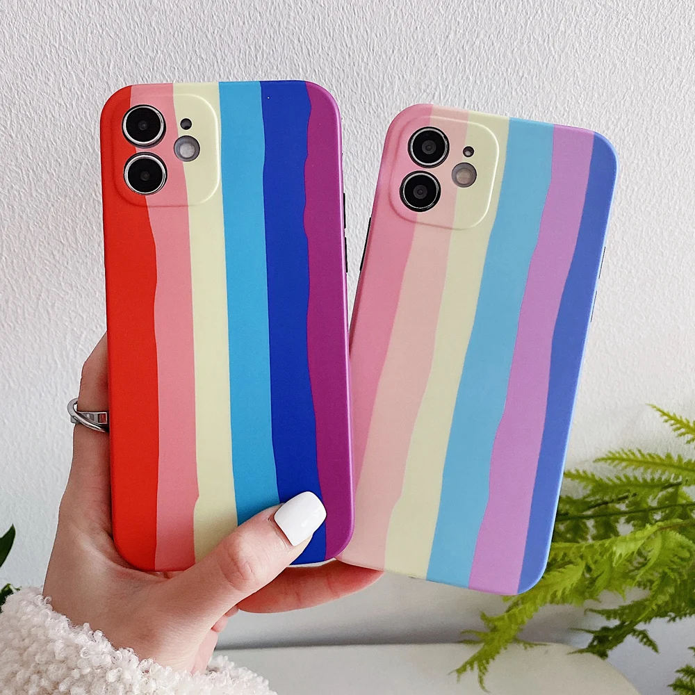 Чехол для телефона в радужную полоску iPhone 11 12 Pro Max XR Xs X 7 8 Plus SE 2020 силиконовый
