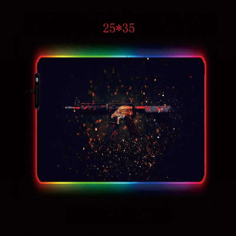  XGZ Gun LED Gaming Mouse Pad RGB Large Gamer Mousepad USB Backlit Rainbow Rubber Computer Mat Keybo