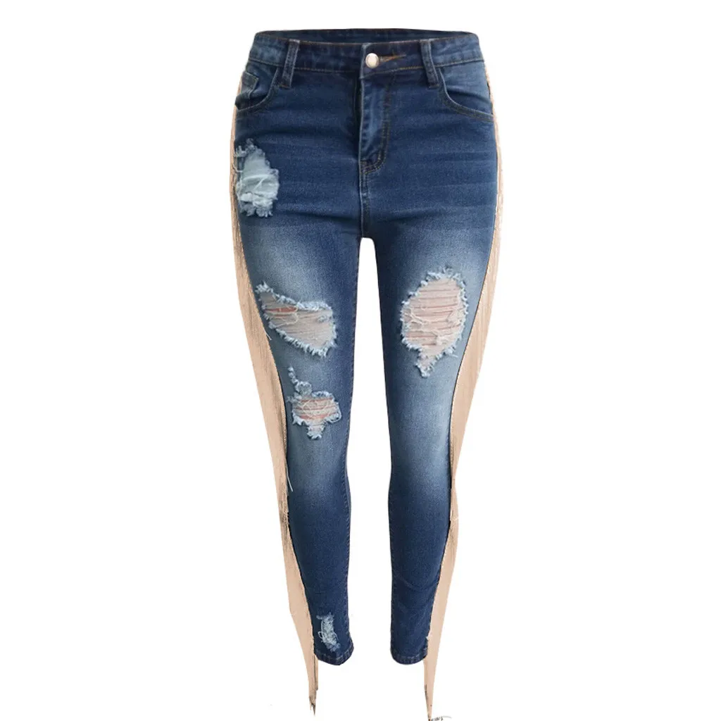 Новые модные джинсы женские джинсы с высокой талией дырка кнопка с кисточкой карман на молнии джинсовые обтягивающие джинсы сексуальные брюки облегающие джинсы FC