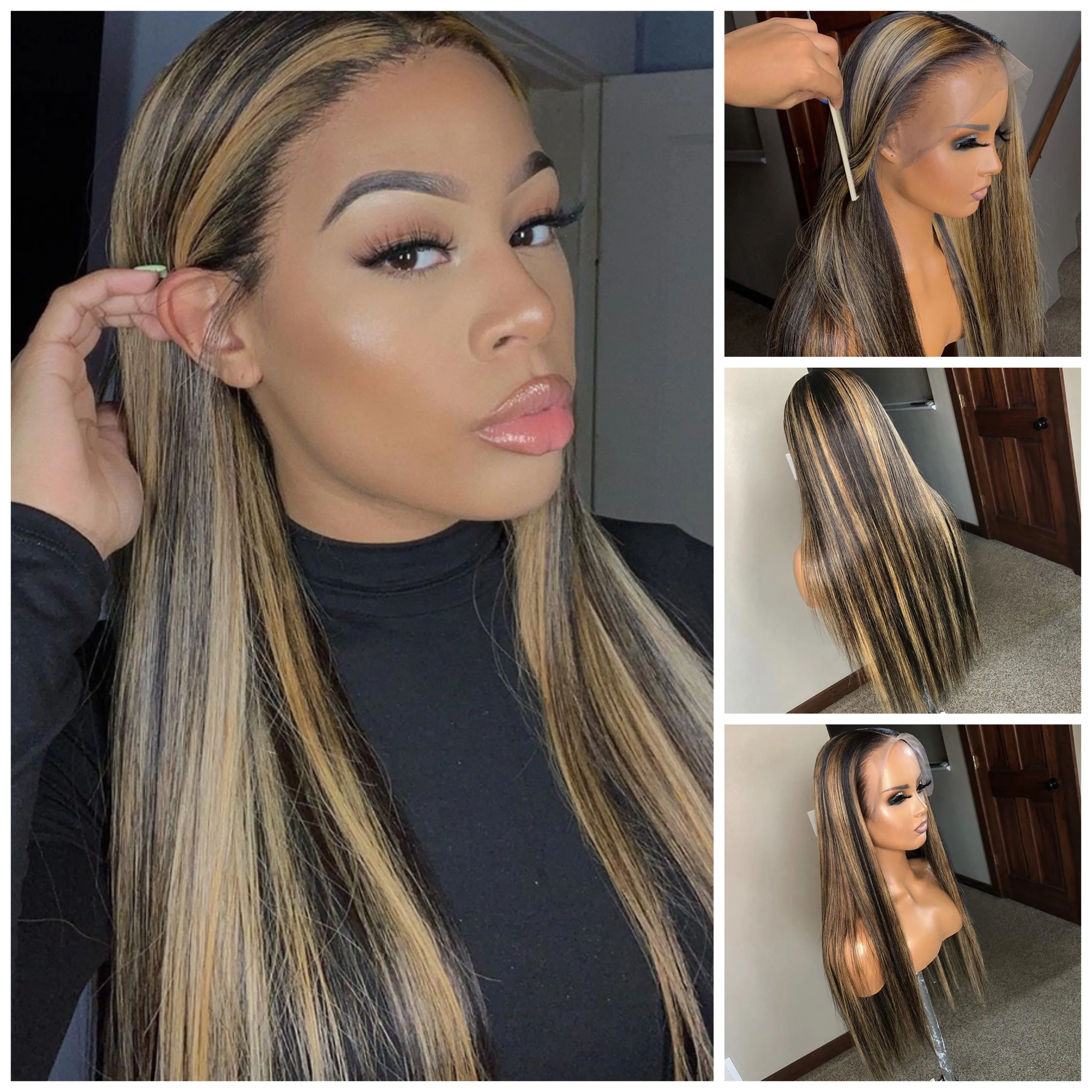 

Highlight 13x4 Fake Scalp Wigs Middle Part Lace Front Human Hair Wigs with Baby Hair Straight Glueless Lace Front Wigs