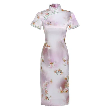 

Novelty Chinese Style Qipao Elegant Rayon Women Formal Dress Sexy High Split Print Flower Cheongsam Plus Size 3XL