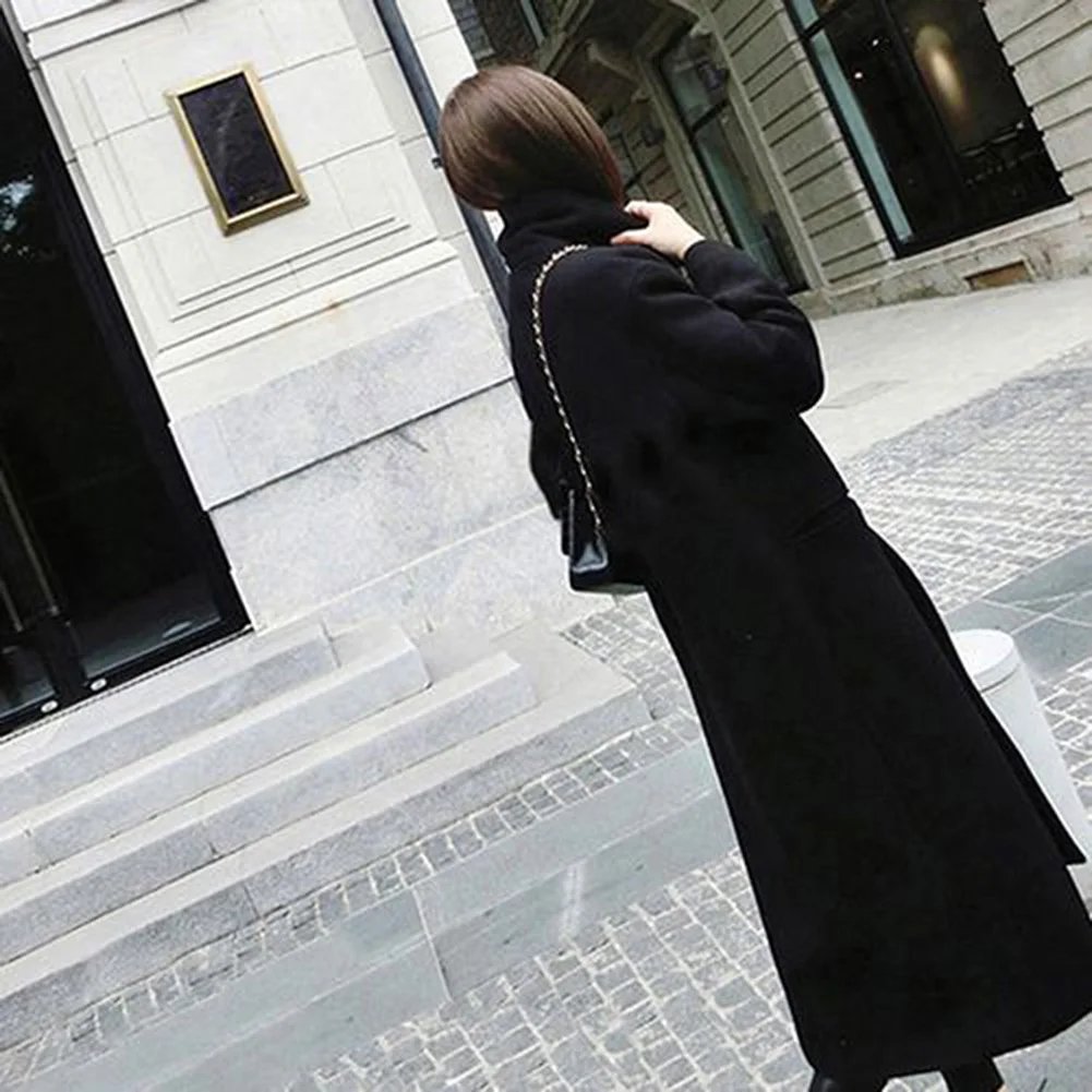 Модное женское пальто, однотонное, плотное, с карманами, для женщин, на осень и зиму, теплое, длинное, куртка, пальто
