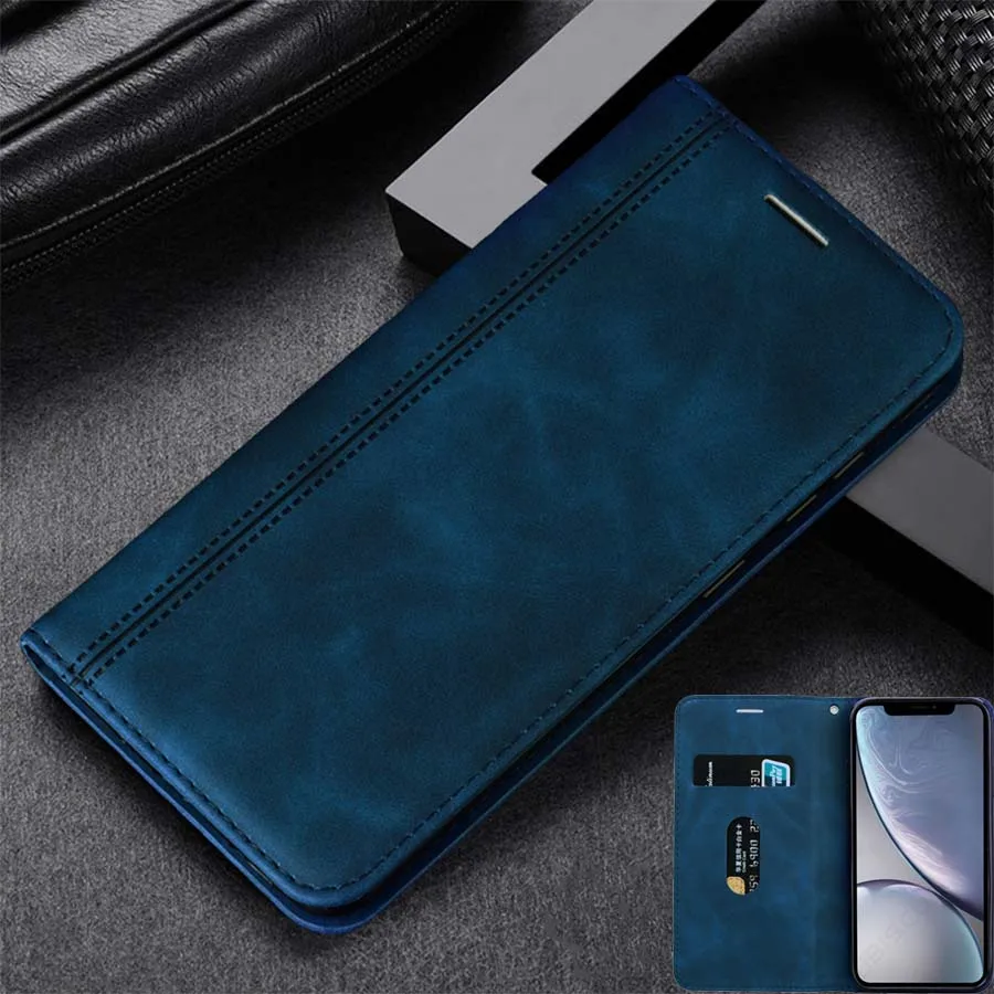 Vintage Leather Flip Cover Wallet Case with Card Slots and Magnetic Closure