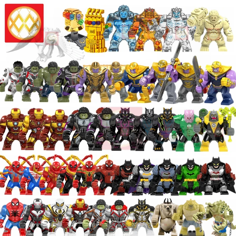 

Blocks Toys Big Thanos Spiderman Hulk Iron Man Black Panther Killer Croc Elementals Batman Building Blocks Toys for Children