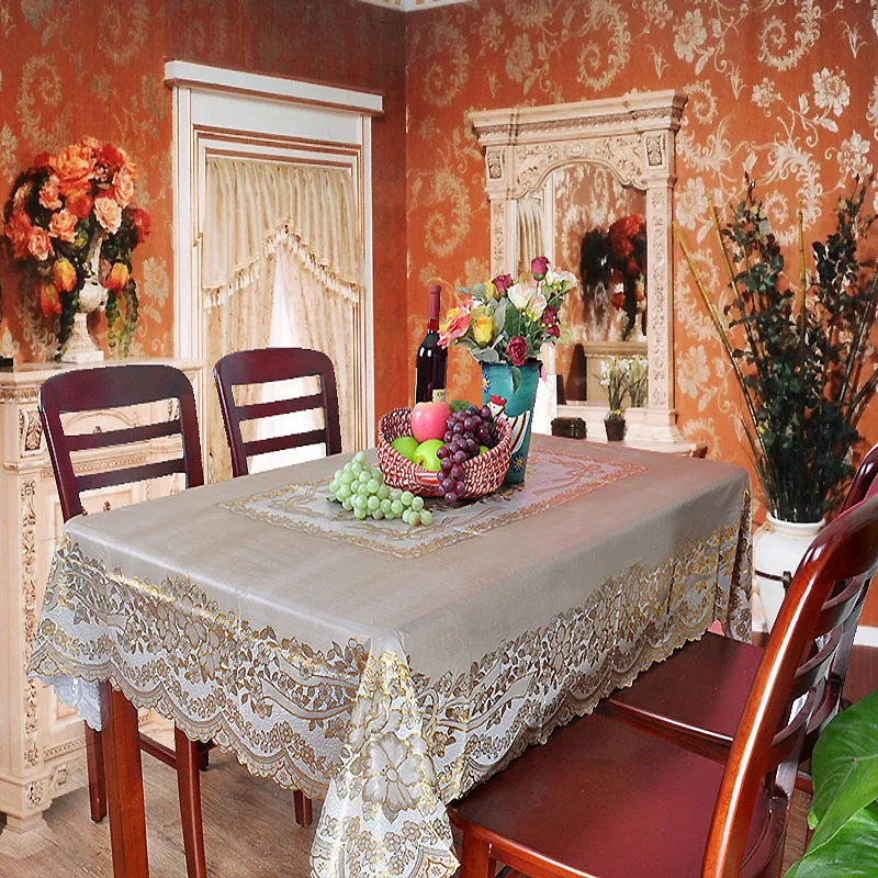 

European Classic Style Floral Table Cloth Weeding Party Decor Oilproof Rectangle Table Cover Lace Plain Dyed Woven Tablecloth