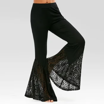 

Sexy Lace Flare Pants Women Elegant Fashion Black Bellbottoms Gothic Plus Size Trousers Casual High Waist Oversize Bell Bottom