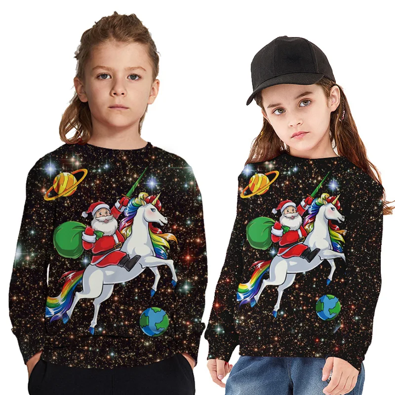 Рождественская Толстовка унисекс для мальчиков и девочек, Забавный Рождественский детский свитер с Санта-Клаусом, пуловеры, осенне-зимние топы, одежда