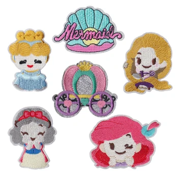 

Shell Princess Five-pointed Star Embroidered Cloth Sticker Kawaii Little Girl Pumpkin Carriage Appliques 3D Diy Clothes Patches