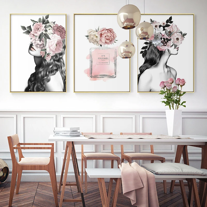 

Modern Peony Flower Avatar Girl Perfume Canvas Painting Wall Print Poster Wall Art Bedroom Living Room Modern Home Decoration