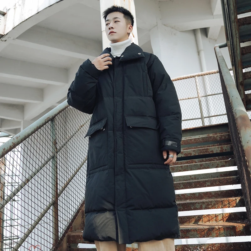 

Winter Down Jacket Men's Warm Thick Fashion Parka Men Solid Color Casual Stand-up Collar Coat Man Wild Loose Long Coat Male