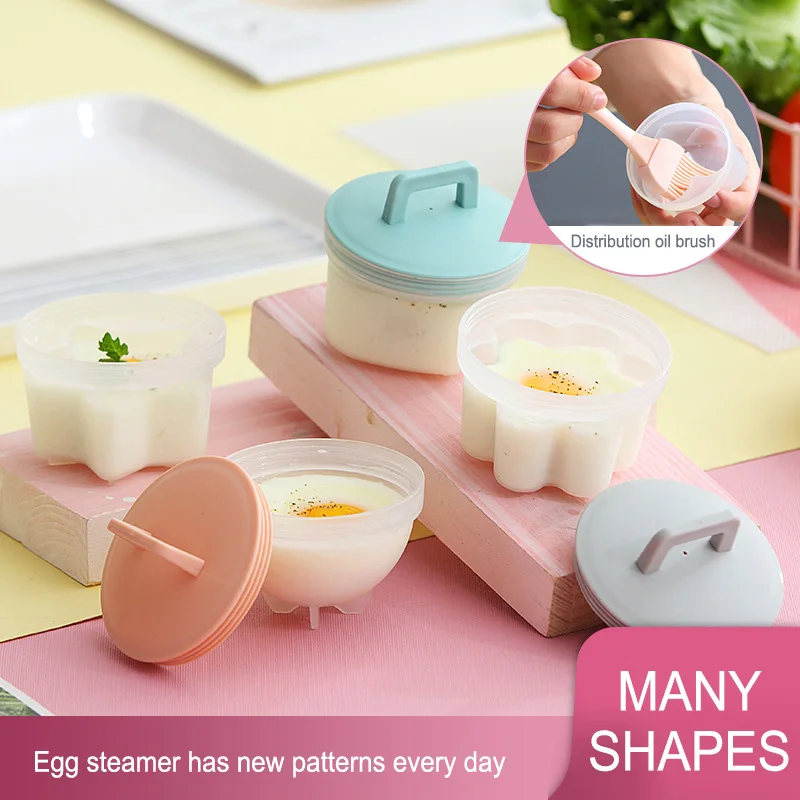 Kitchen Egg Cooker Tools Practical 4 Pcs/Set Cute Poacher Plastic Boiler Mold Form Maker With Lid Brush Pancake | Дом и сад