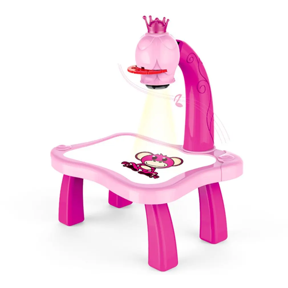 Kids Learn Desk With Smart Projector Painting Learning Table Toy With Light Music Children Educational Drawing Table Girls Gift
