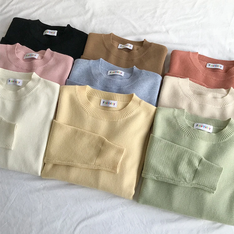 

2020 autumn Korean solid color Knitted Sweaters Women Casual O Neck Loose Long Sleeve warm Sweater Female