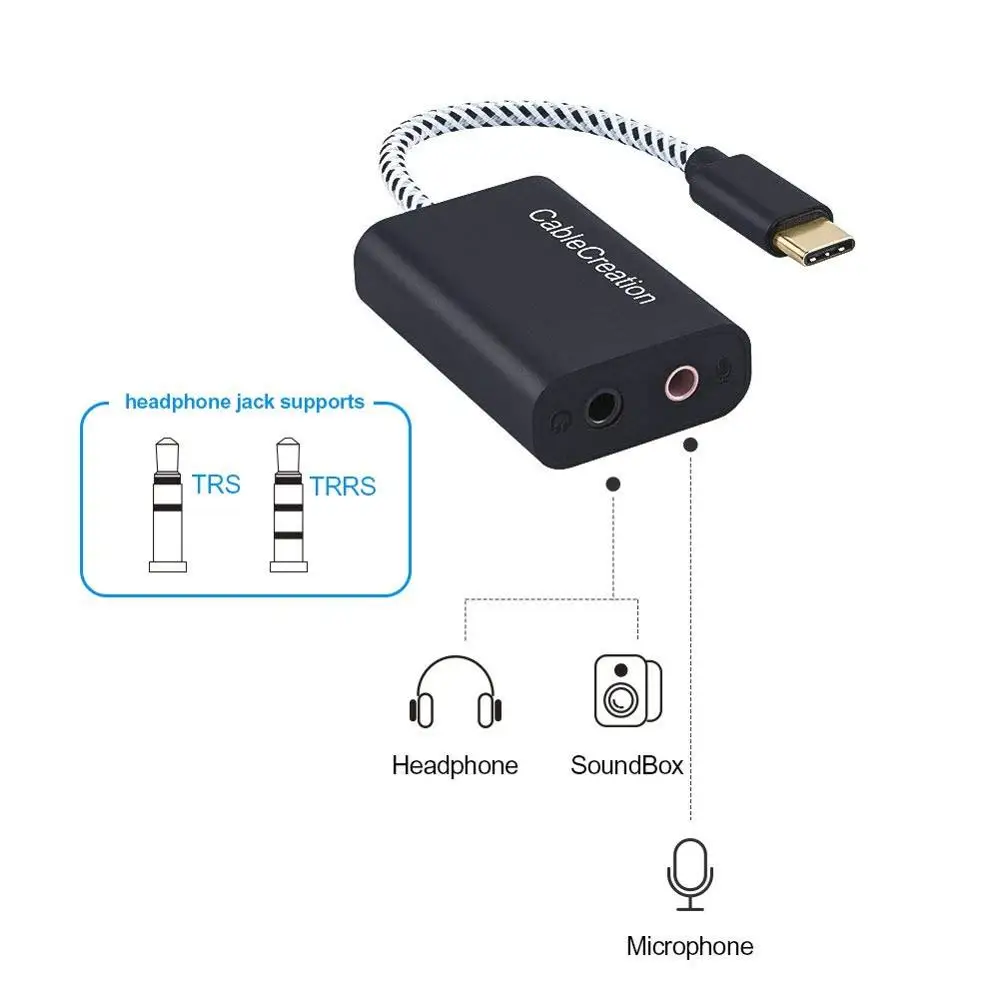 USB C аудио адаптер, Тип C внешняя стерео звуковая карта с разъемом для наушников и микрофона для Windows, Mac, Android