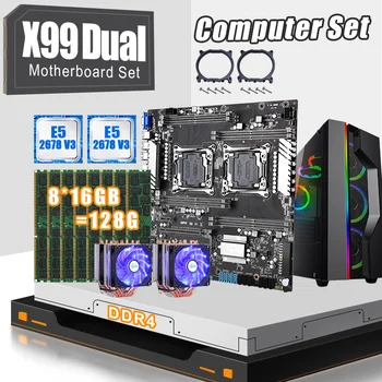

X99 dual CPU motherboard set with 2pcs XEON E5 2678V3 CPU and 8*16gb ddr4 ecc reg 2400mhz RAM,PCI-E 16X, SATA3.0 EATX