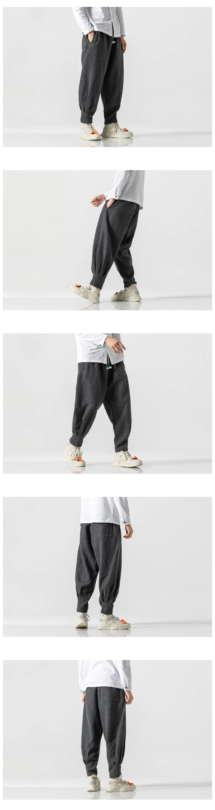 Sinicism Store мужские зимние утепленные шерстяные штаны-шаровары, мужские теплые широкие брюки в китайском стиле, мужские, японские повседневные клетчатые брюки
