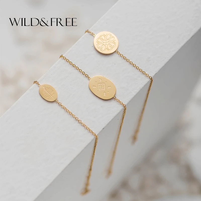 Wild & Free простые круглые браслеты из нержавеющей стали для женщин очаровательного