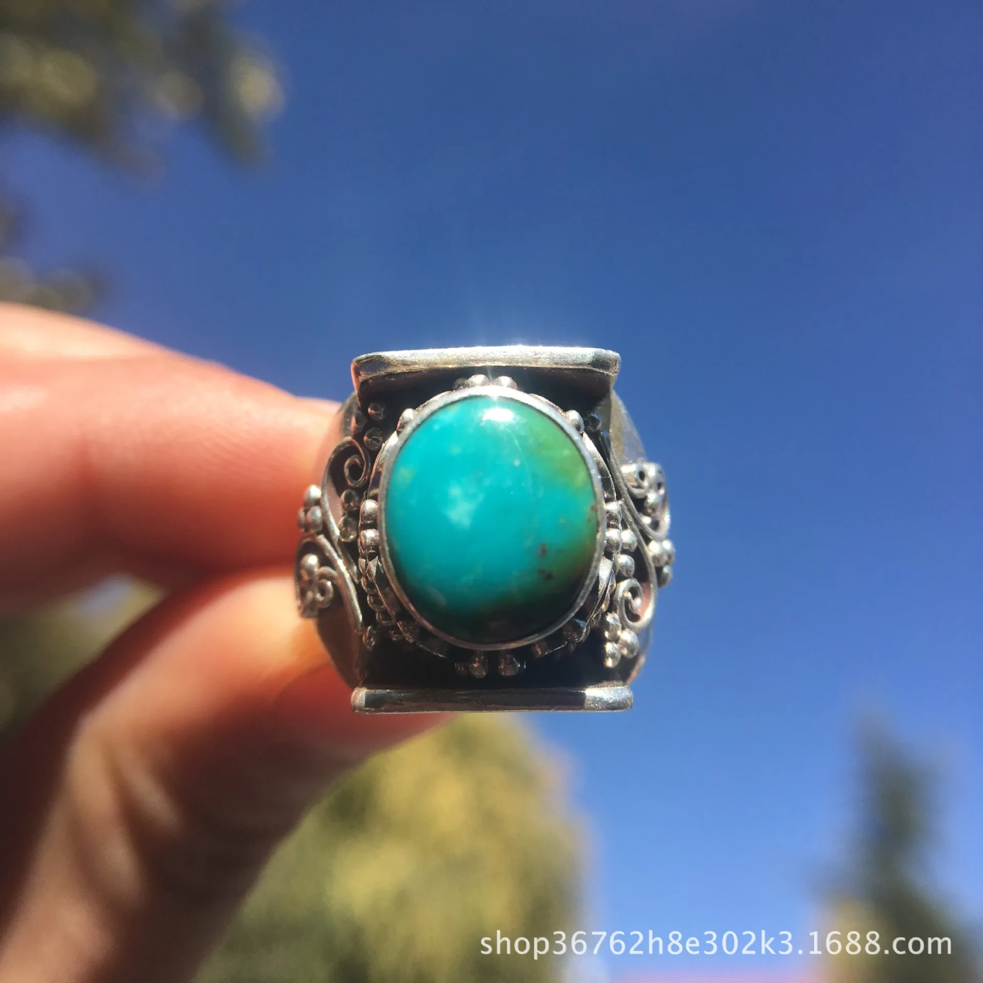 

Turquoise Ring Nepal Handmade Adjustable Adjustable 925 Silver Saddle-shaped Tibetan