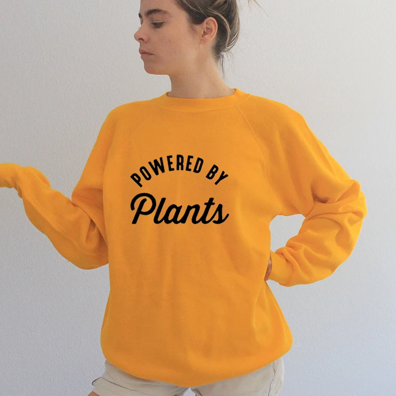 

Powered By Plants Sweatshirt Tumblr Vegan Sweatshirts Women Vegetarian Lover Pullover Casual Slogan Save Bees Jumpers Drop Ship