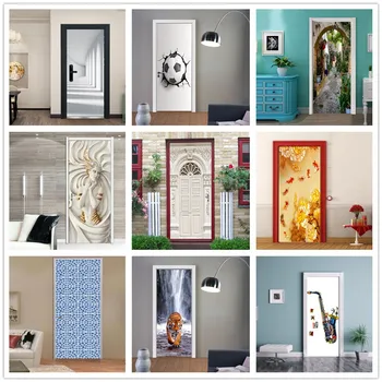 

Retro Sculpture Door Stickers Self adhesive Removable DIY Landscape Poster De Portes For Living Room Bedroom Doors Pottery Decal