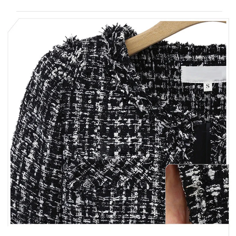 Finest  Women Plaid Jacket Outerwear 2020 Women Fashion Coat Autumn Winter Thin Black Checkered Tweed Casua