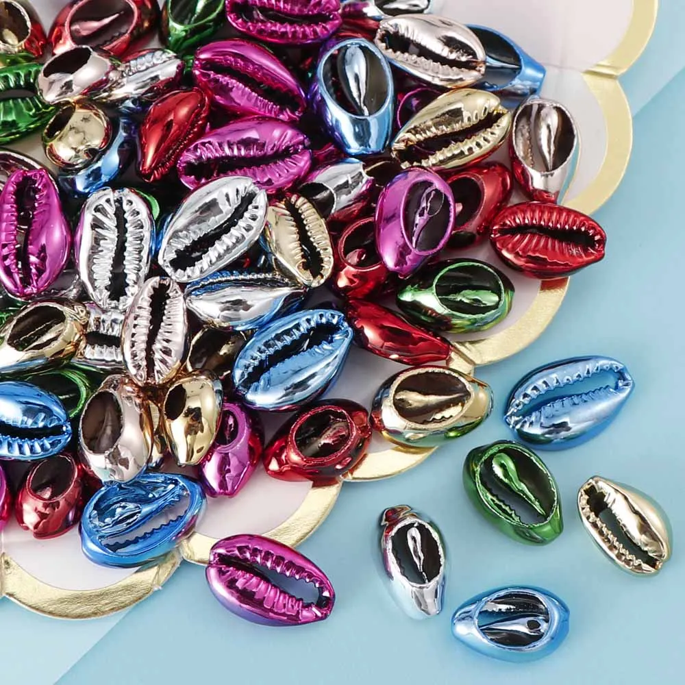 

20PCS 9colors Natural Cowrie Shells Connect Charms Beads Golden Silver Plating For DIY Bohemia Jewelry Bracelet Necklace Making