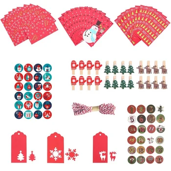 

24 Pack Kraft Bags, Advent Calendar to Fill with 1-24 Numbers Stickers and Candy Bag for Christmas Party Supplies