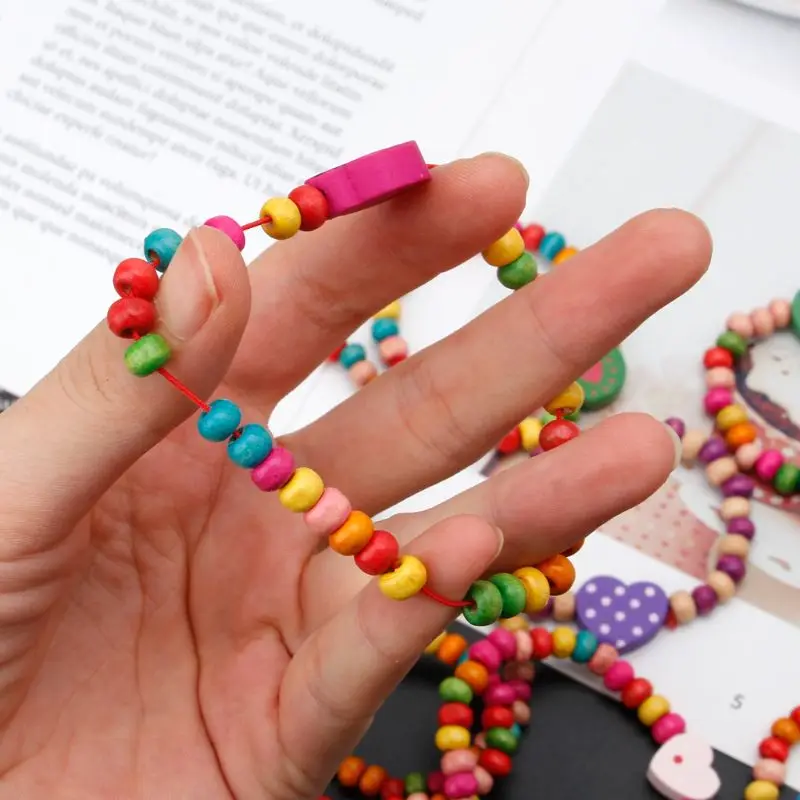 

12Pcs Colourful Wooden Bracelets Little Girls Bracelets Kit Kids Fashion Jewelry Y4QB