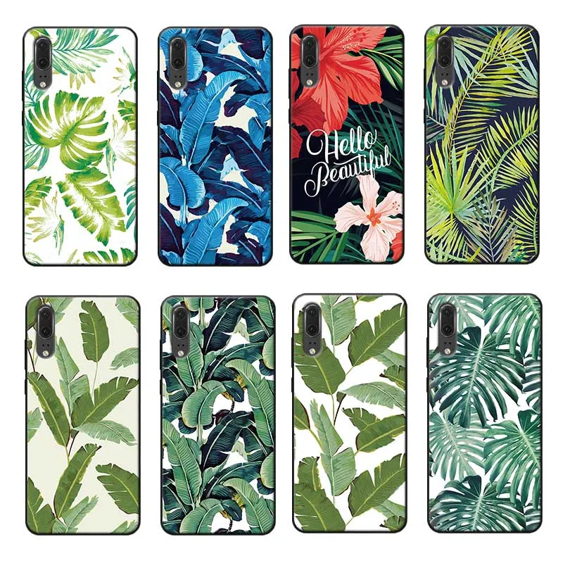 For huawei honor 9x pro 8x 10 20 lite Clear Soft Silicone Phone Case Tropical leaves Flower Banana Leaf |