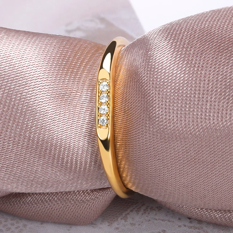 Four Small Zircon Couple Glisten Stainless Steel Finger Rings Women Wedding Jewelry wedding rings finger rings fashion rings zircon rings fashion ring couple rings stainless steel rings metal rings