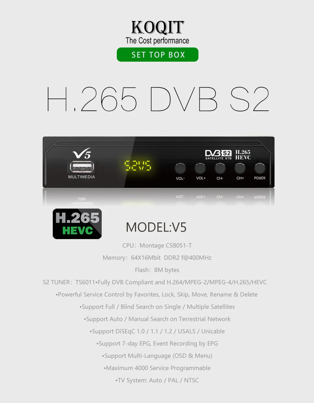 Цифра спутниковый телевизионный ресивер H.265 DVB-S2 цифрового ТВ компьютерной приставки к телевизору искатель антенн Интернет Youtube Biss vu декодер cs приемное устройство Wi-Fi, RJ45