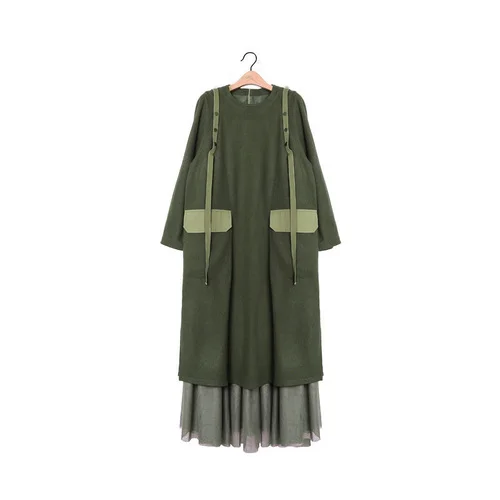 army green AIGYPTOS, дизайн, женское,, осень и зима, новое, шерстяное, теплое, армейское, зеленое, длинное платье - Цвет: army green