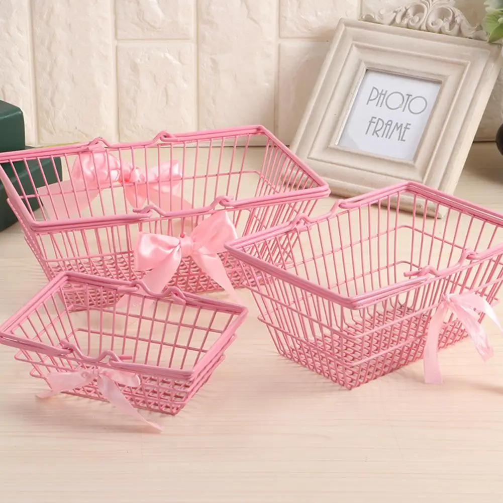 Bowknot Mini Iron Desktop Cosmetic Makeup Storage Basket Sundries