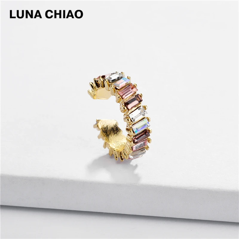 LUNA CHIAO трендовые радужные цветные Серьги-наручники с кристаллами разноцветные металлические сверкающие серьги-наручники