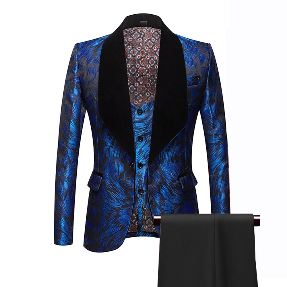 Luxury Royal Blue Suits Men 3 Pieces Slim Fit Prom Dinner Wedding Groom