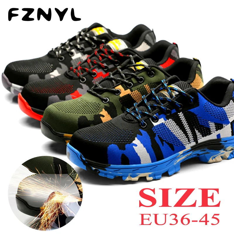 

FZNYL Men Women Safety Shoes Breathable Mesh Sneaker Steel Toe Labor Boots Work Anti-smashing Stab-resistant Protective Footwear