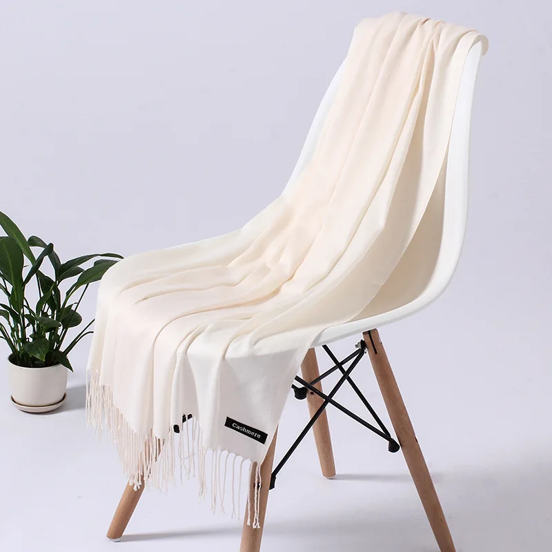 110g beige Однотонный кашемировый шарф для женщин новые длинные мягкие шали и палантины пашмины модные хиджаб с кисточками женские шейные шарфы - Цвет: 110g beige