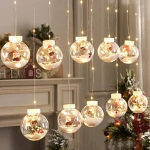 Christmas LED Wishing Ball String Lights Old Man Snowman Xmas Tree Curtain Fairy Garland Lights Home Christmas New Year Decor