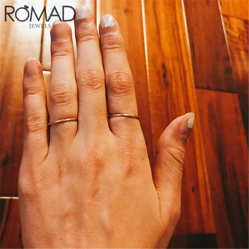 ROMAD простые круглые кольца для женщин, тонкое свадебное кольцо, простое модное ювелирное изделие, Настоящее серебро 925 проба кольцо, составные ювелирные изделия