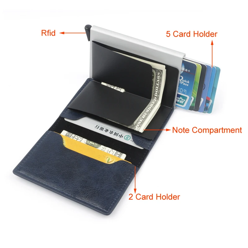 04 Genuine Leather Men Wallet Automatic Credit Card Holder Leather Blocking Small Metal Wallet Money Clip Aluminum Wallet Bag - Цвет: 04