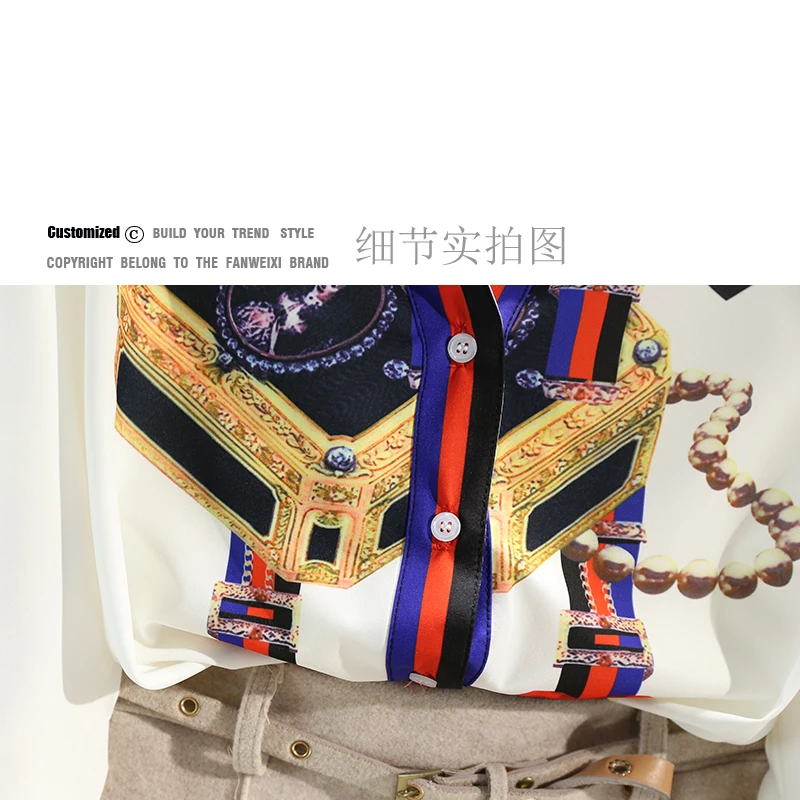 2022 Spring New Retro Print Blouse Women Lapel Shirt Woman Long Sleeve Shirt Tops Office Ladies All-match Blouuse Blusas Femme