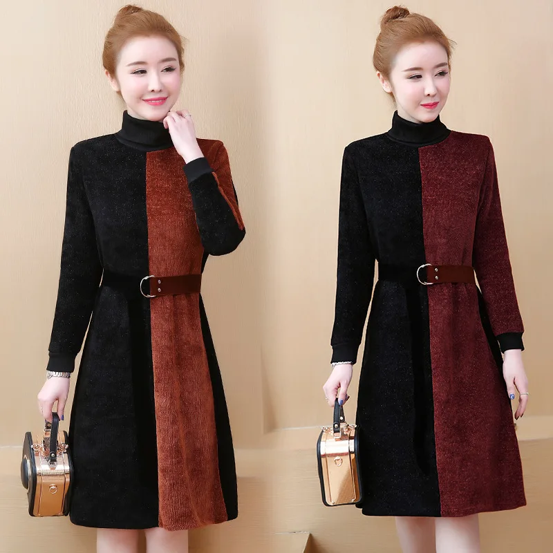 

Jersey Dress Women's Autumn And Winter Korean-style 2019 New Style Base Thick Slim Fit Mid-length Long Sleeve Winter Sweater Dre
