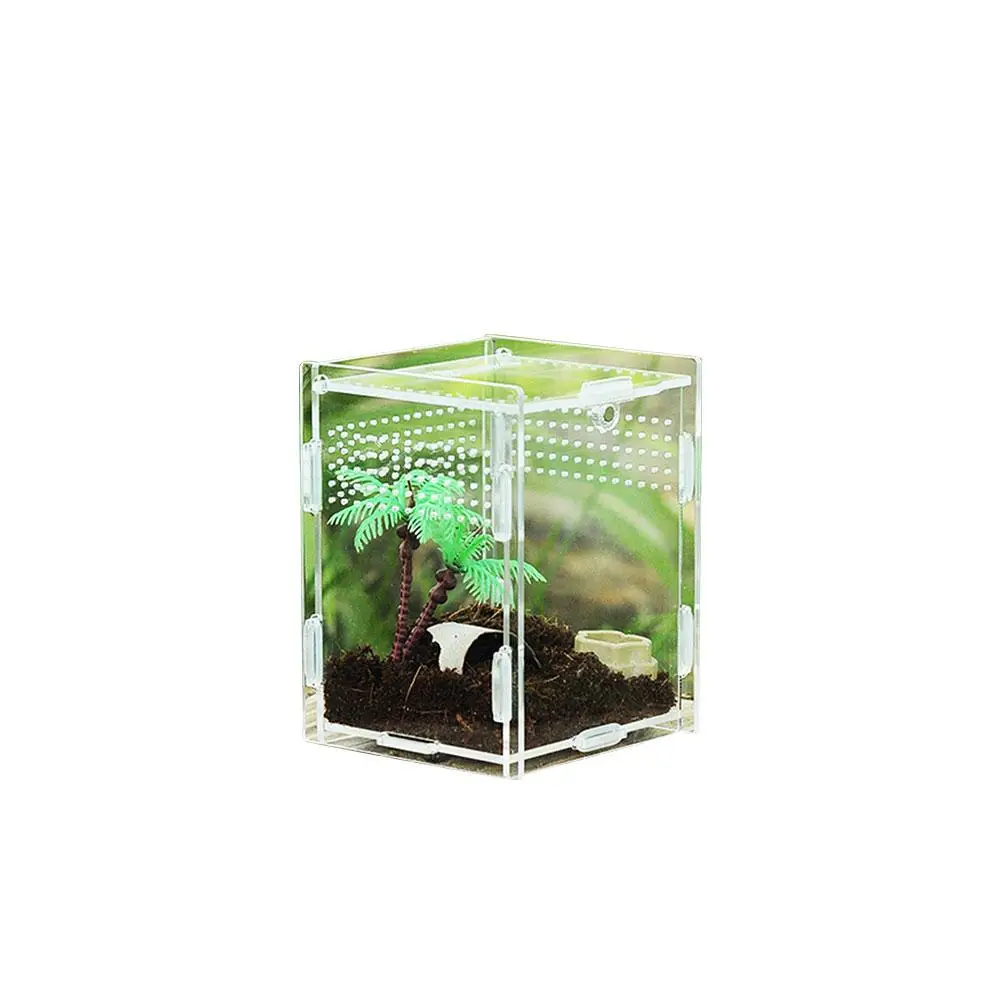 7x8x10CM Прозрачная коробка для разведения рептилий, акриловая коробка для кормления, 360 градусов, высокая прозрачная магнитная, для альпинизма, Террариум - Цвет: 7x8x10CM
