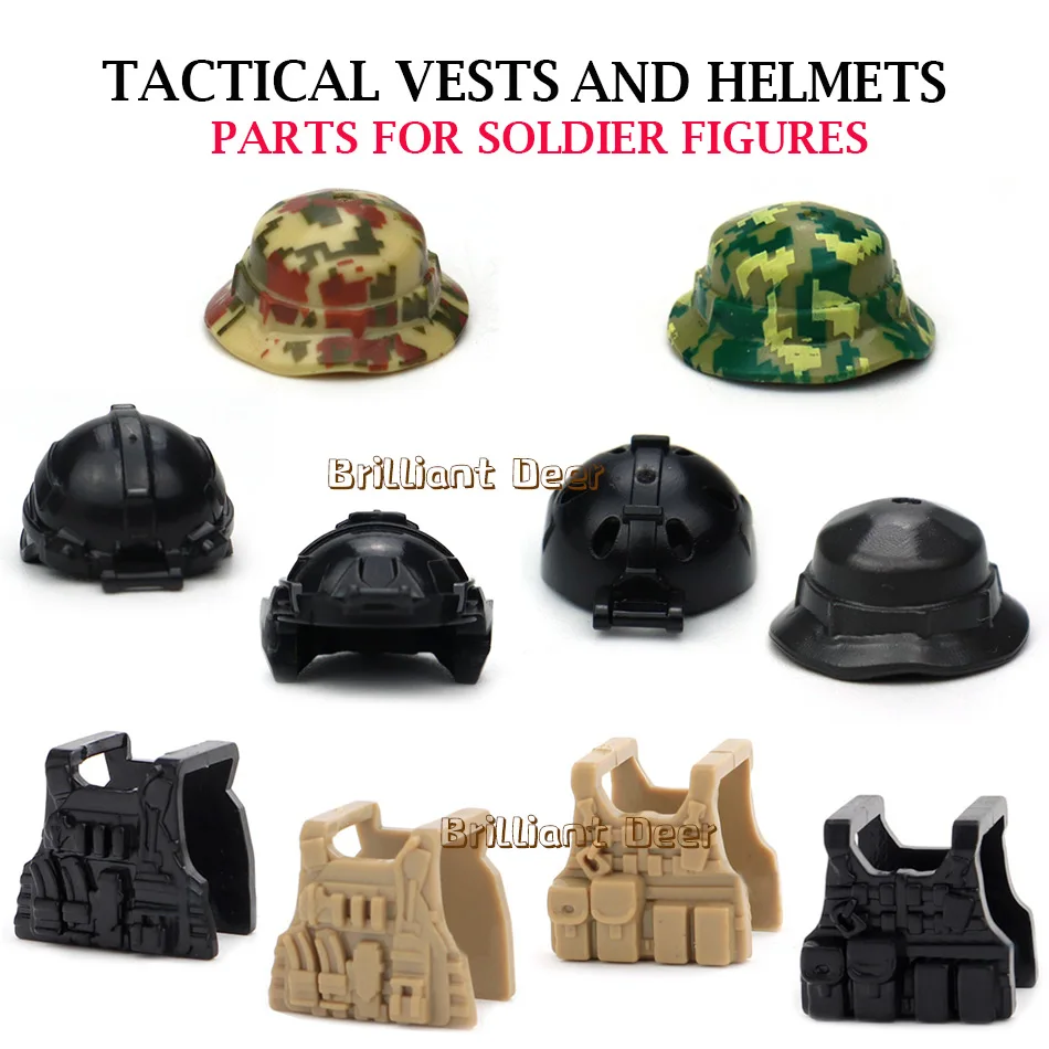 W200 Riot Helmet Police Tactical Headgear compatible w/ toy brick minifig Army 